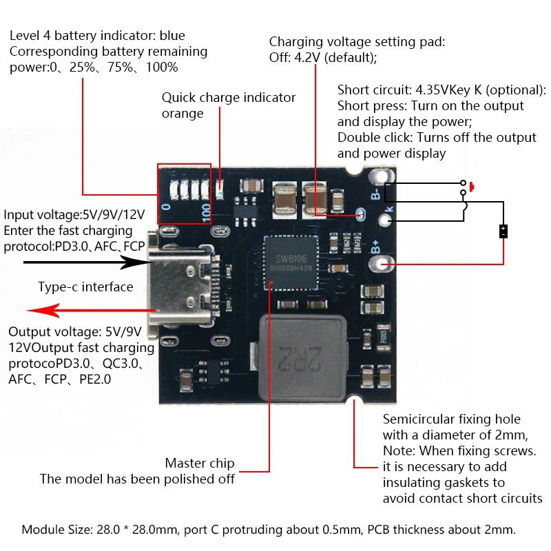 QC4.0 QC3.0 Type-C USB 5V 4A Boost Converter Step-Up Power Module Mobile Power Bank Accessories With Protection LED Indicator