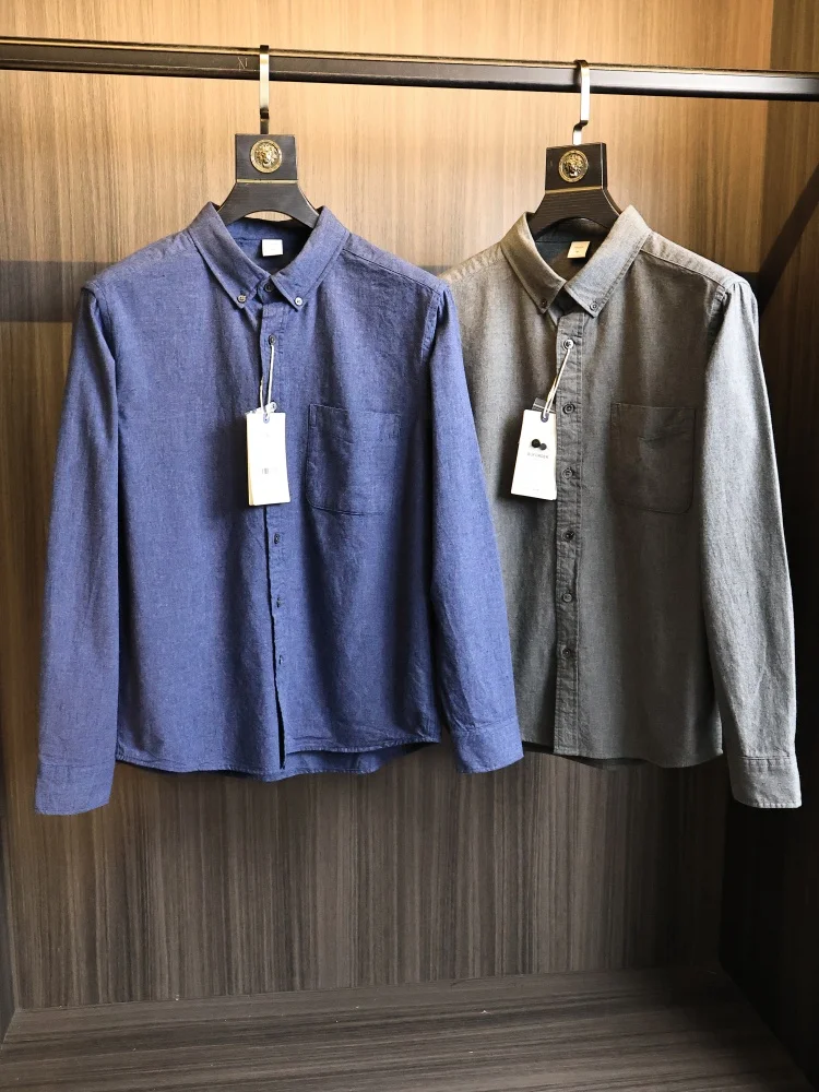 

Мужская фланелевая рубашка в стиле ретро с длинным рукавом, однотонная, универсальная, приятная к телу, модная, с отложным воротником, приталенного кроя, весенняя коллекция