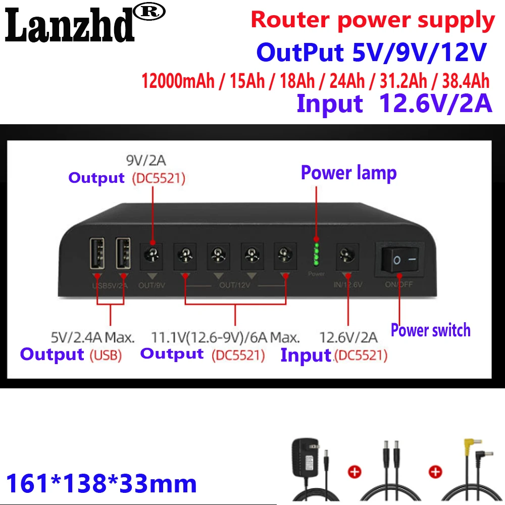 Imagem -04 - Multi-function Lithium Battery Pack 3s4p 12v 9v 5v 18650 Bateria para Roteador Luzes Led Câmera Telefone Computador