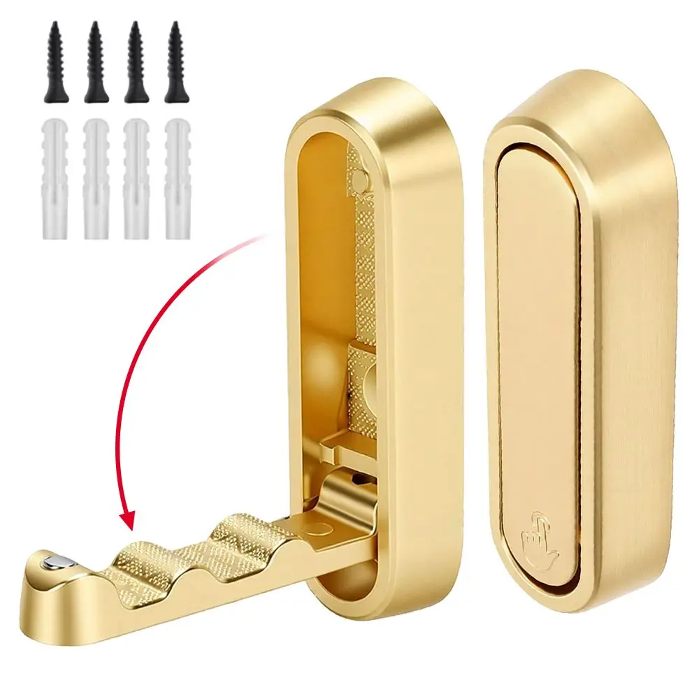 2pcs Folding Zinc Alloy Foldable Wall Hooks Gold Space Saving Concealed Alloy Hangers Wall Mounted Flip Down Hooks Towels