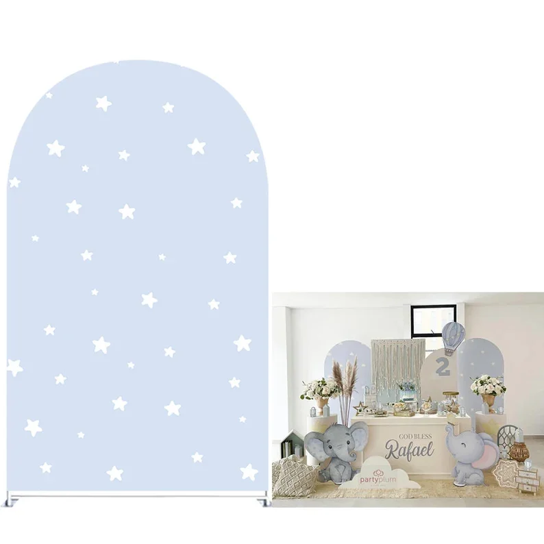 Mehofond Round Top Arch Cover for Newborn Baby Parties Background Blue Sky White Clouds Arched Covers Stretchy Backdrop Props