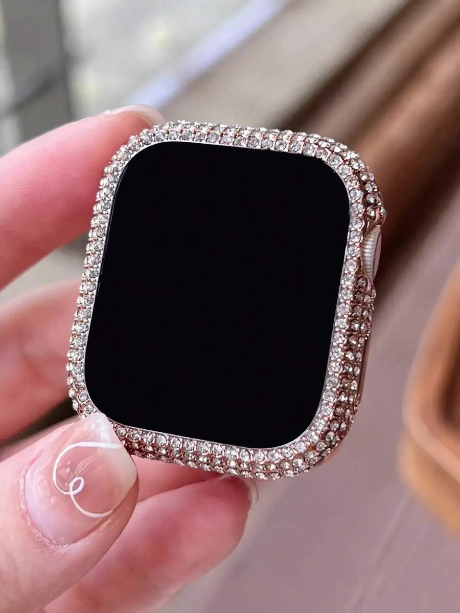 1pc Rose Gold Fashionable Attractive Shiny Crystal Diamond Decoration Dual-Use Anti-Drop Ultraslim Tempered Glass Protective