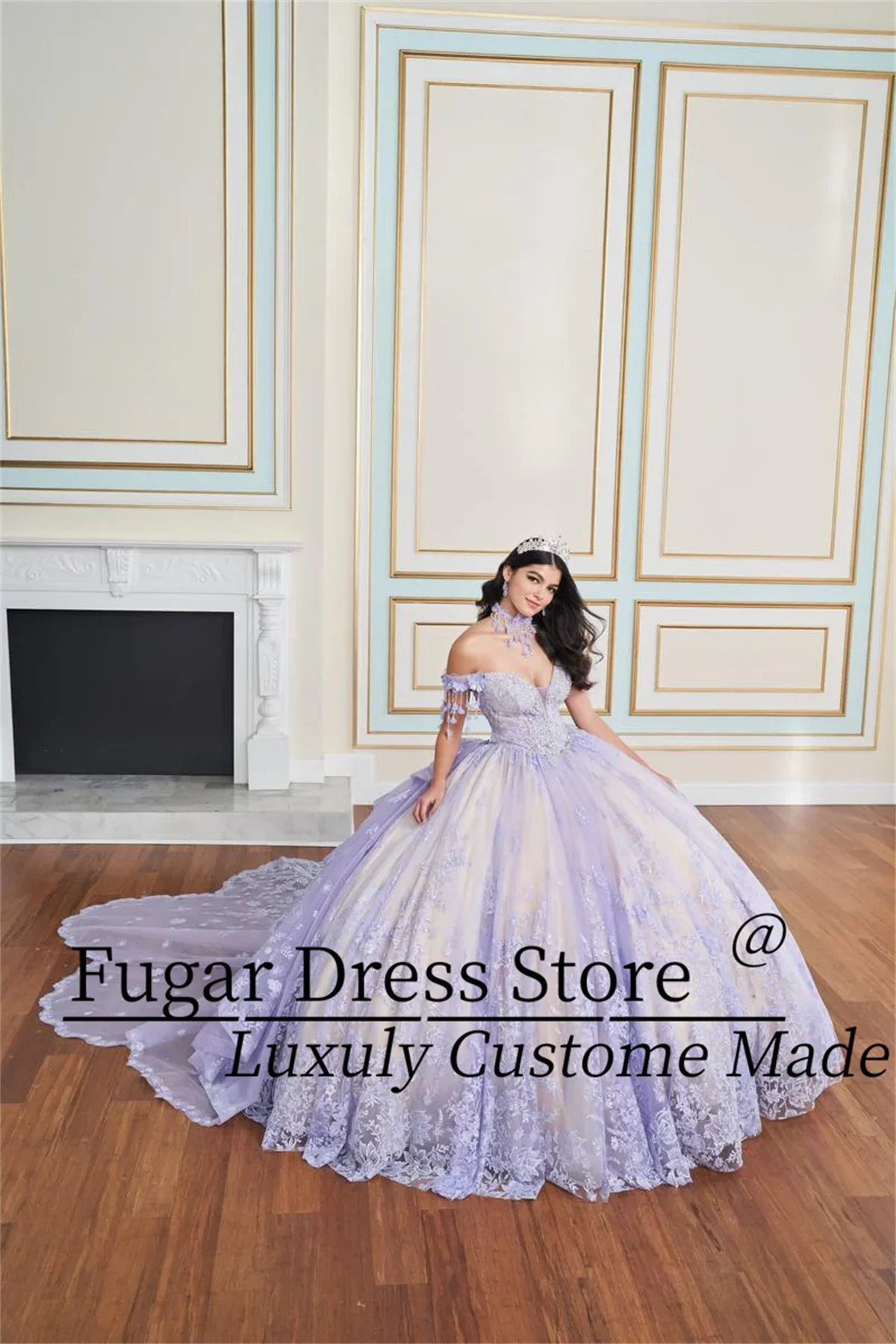 Wykwintne kwiatowe naklejki 3D Quinceanera DresseBłyszcząca dekoracja z kamienia Marzycielska suknia balowa z kołnierzykiem w kształcie serca Vestidos de fiesta