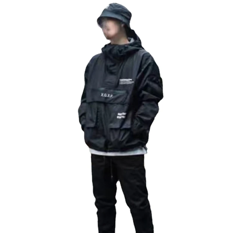 

Coat Men's Autumn Fashion Multi-Pocket Woman's Clothes Techwear Style Black Workwear Jacket Hooded Jacket