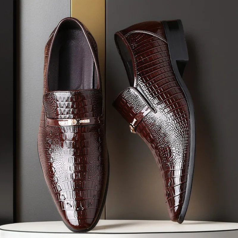 New Business Dress Men's Leather Shoes Large Size Crocodile Pattern British Style Casual Men's Shoes Luxury Men Dress Shoes