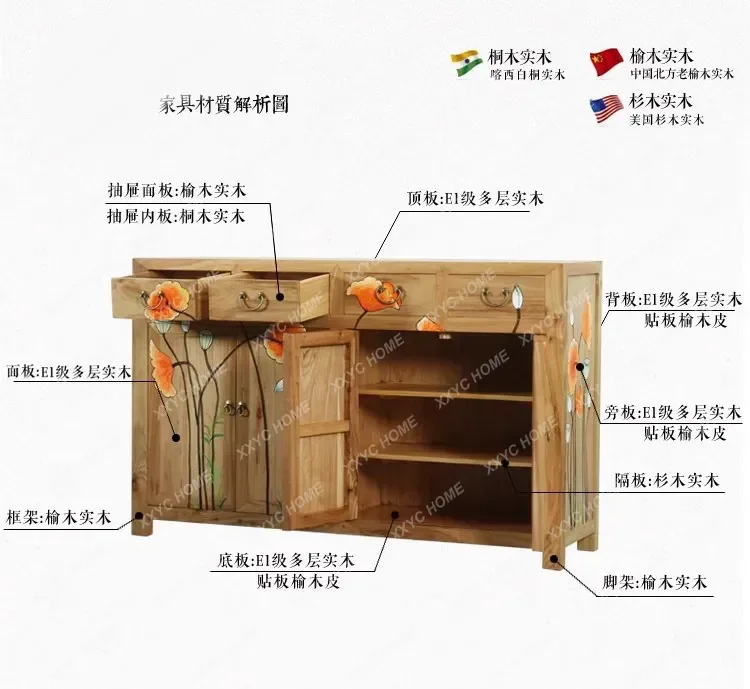 XX New Chinese solid wood furniture paint-free hand-painted shoe cabinet