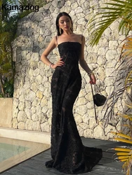 Vintage Luxury Black Long Dress Women Sexy Spaghetti Straps Wedding Evening Party Robe Summer Ladies Runway Bridesmaid Clothes