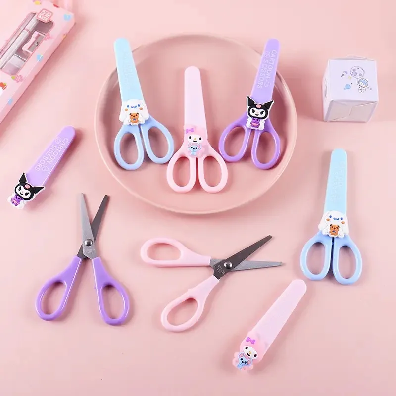 Sanrio Kuromi Cinnamoroll Melody Hand Made Scissors Kawaii Children Safety Silicone Shell Kid Stationery School Supplies Gift