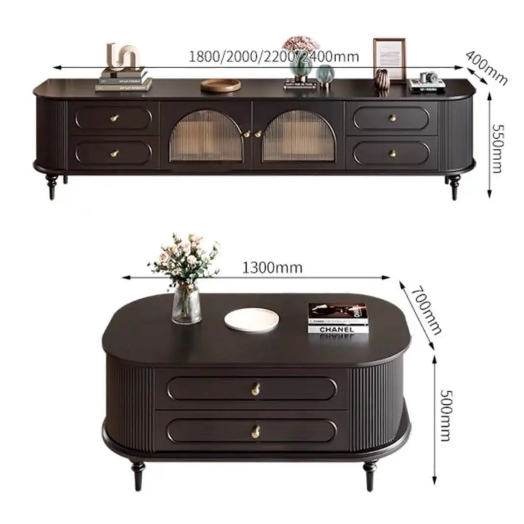 Factory Direct 2026 [High-Capacity Cable Duct] Solid Wood French Vintage TV Cabinet Black New Light Luxury High-End Living room
