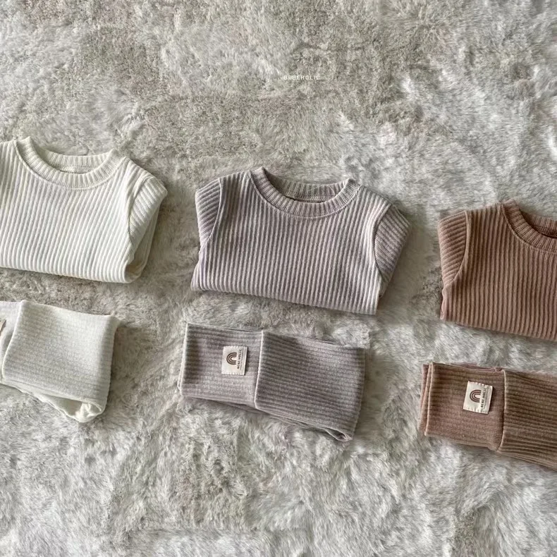 Baby Clothing Kids Casual Korean Style Solid Color Fashion Simple Home Wear Boys and Girls Spring and Autumn Two Piece Set