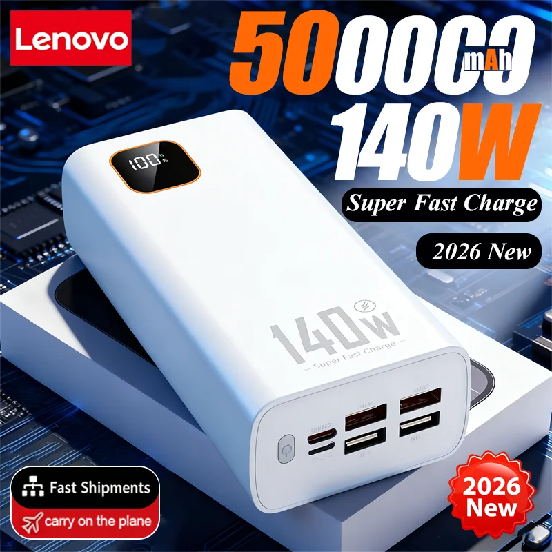 Lenovo 140W 500000mAh Ultra Capacity Power Bank Super Fast Charging CCC Portable Battery Charger For IPhone Samsung 2026 New