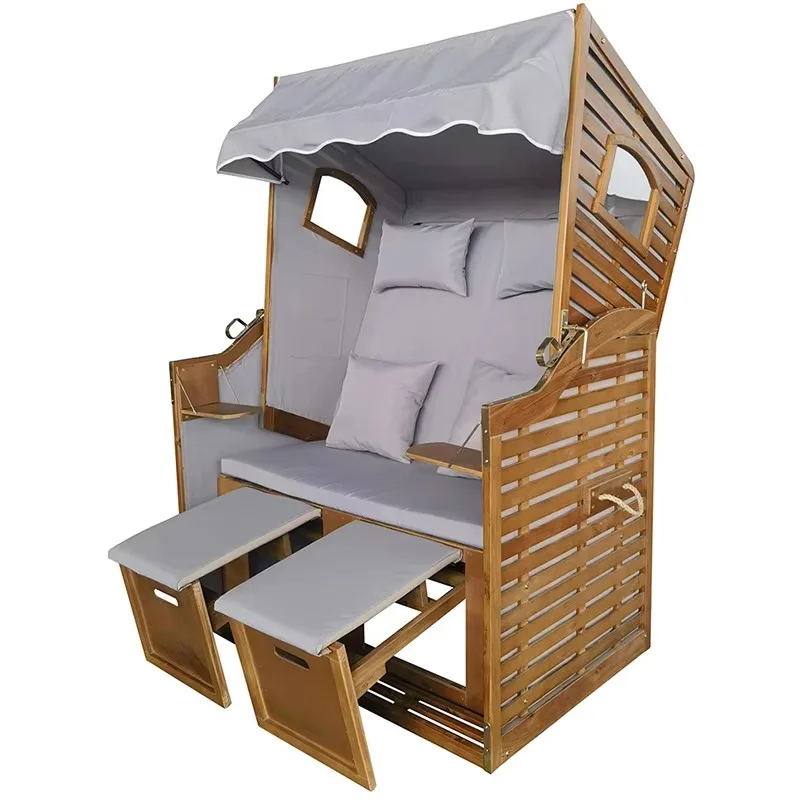 New Design Beach Chair/Strandkorb 2 Seater Beach Basket Fully Lying with Extendable Footrests Pillows for Garden Beach Use