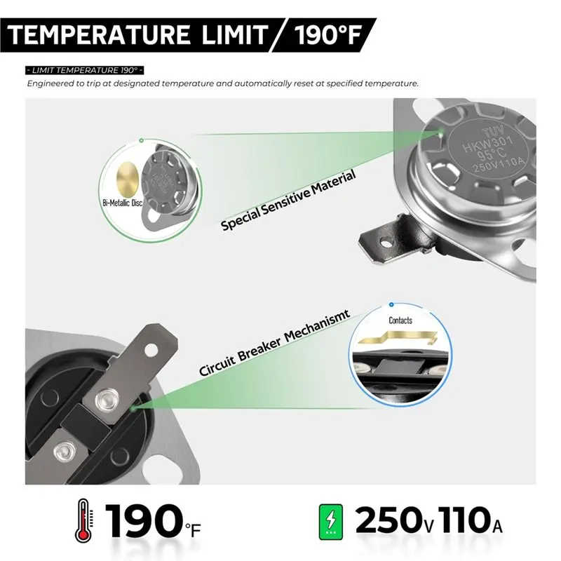 ABGH-For 85-III, For 85-IV, 1522, 2334, 8516, 8520, 8525, 8531 For Atwood Hydroflame RV Furnace 190° F- 2Pcs 37022 Limit Switch