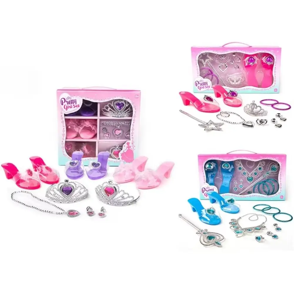 Necklace Crown Princess Dress Up Toys Earrings Bracelet Pretend Play Girls Jewelry Toys Makeup Role Play Crystal Shoes