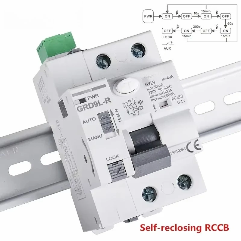 GRD9L 6KA ELCB RCCB Automatic Reclosing Device Remote Control Circuit Breaker 2P 40A 30mA RCD Smart Life