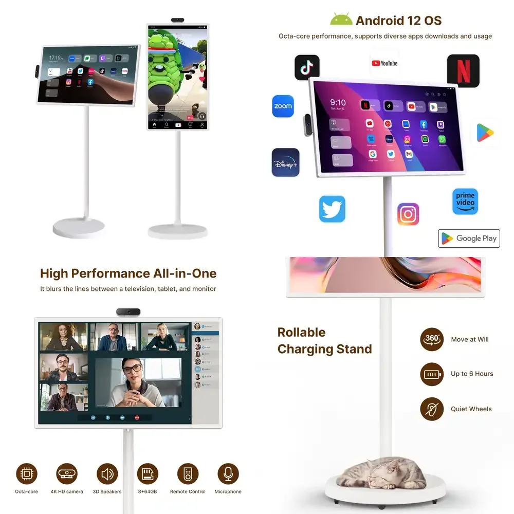 

Portable Touch Screen for Smart TV 21.5 24 32 Inch Android 12 Rotate Screen In-Cell Touch Display Movable TV