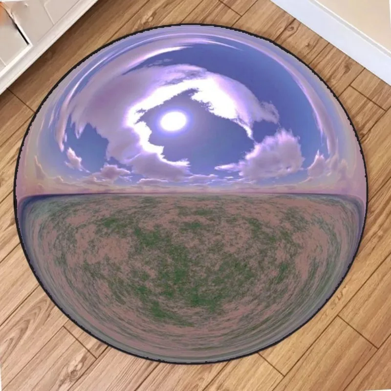 Round Rug with Playful Light Bulb & Fish Tank Print – Soft, Non-Slip, Durable for Living Room