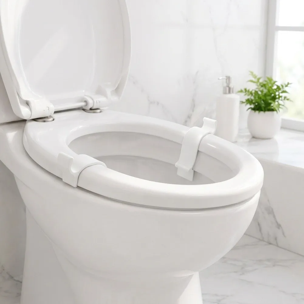 Clip-On Toilet Seat Stabilizers Movement Without Drilling Works with Common Residential and Commercial Toilets