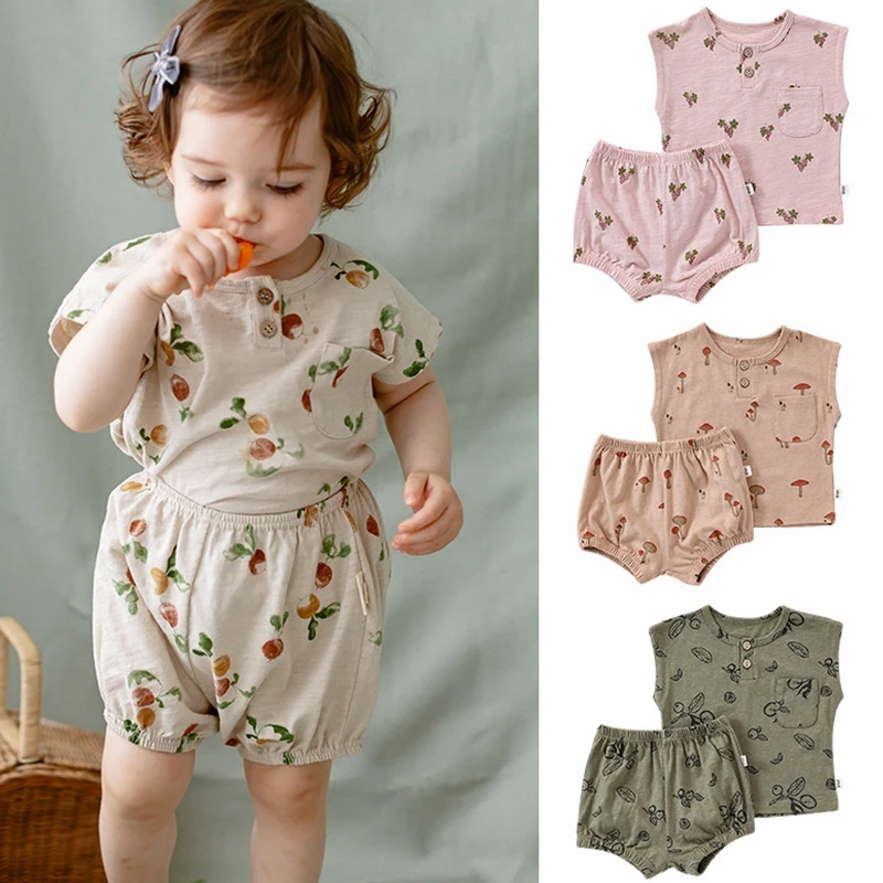 Baby Clothes Set Summer Print Home Wear Baby Boys Girls Pajamas Girls Suit Cotton Kids Clothing Sets