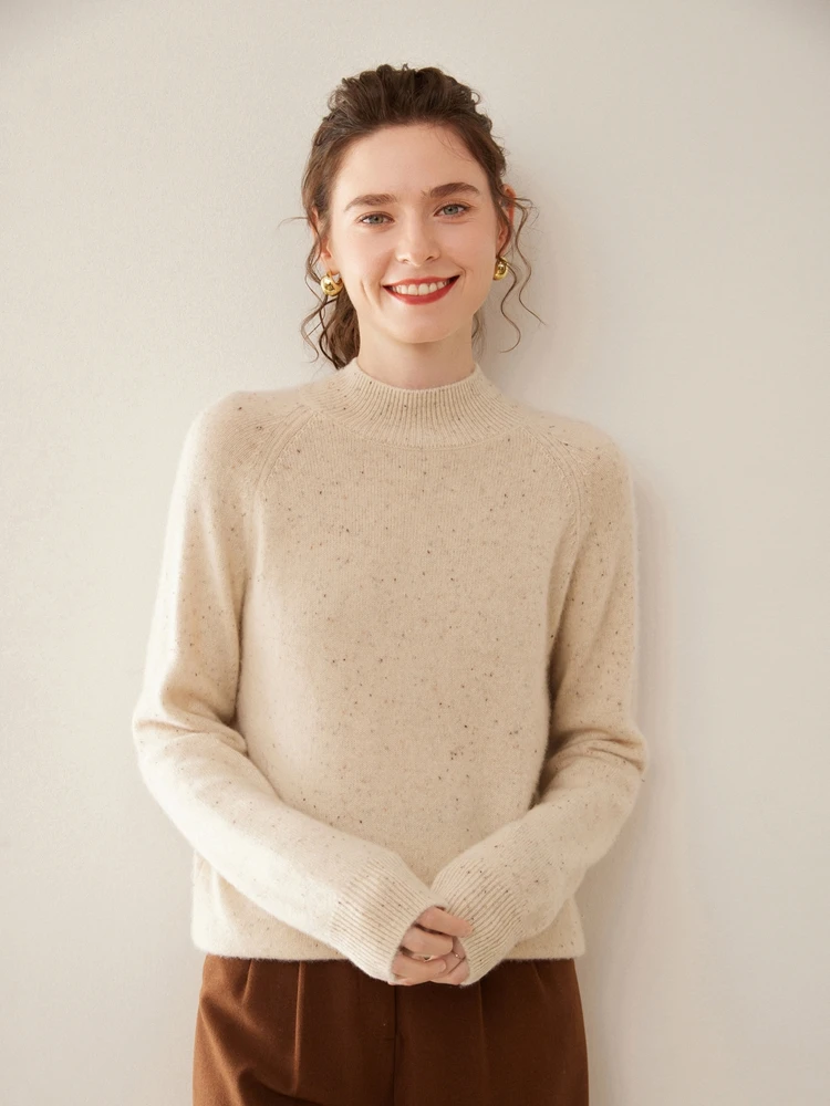 

Autumn Winter Women Pullover 100% Cashmere Sweater Mock Neck Long Sleeve Grace Style Basic Comfortable Soft Warm Clothing Tops