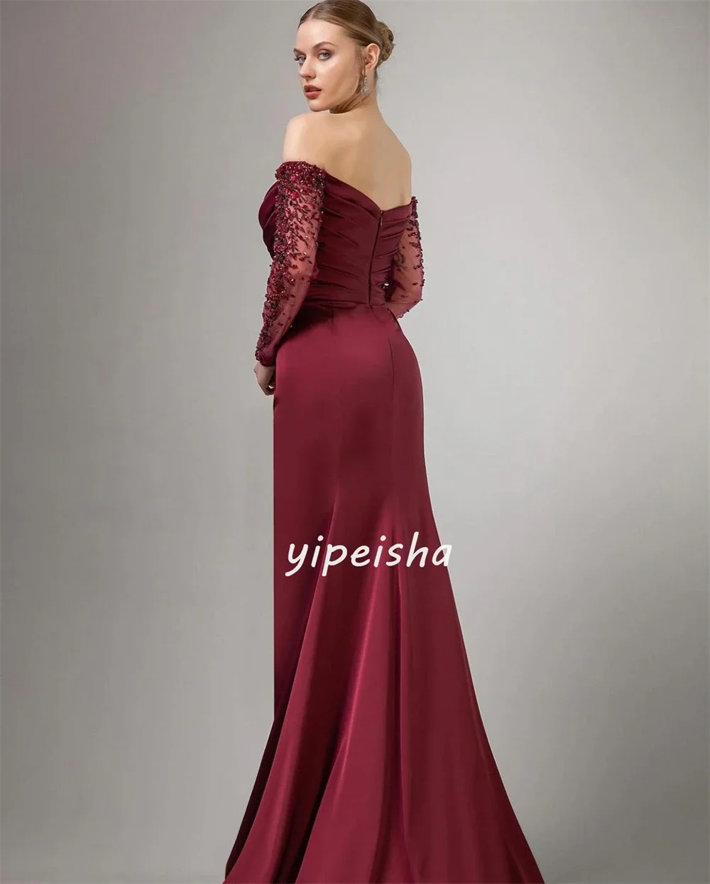 Customized Elegant Retro Bead Hanging Formal Evening Gown A-line Off Shoulder Custom Dress Long Skirt Showcases Aristocratic Sty