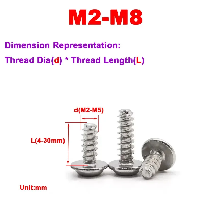 

304 Stainless Steel PWB Anti Theft Screw Pan Head Plum Blossom Flat Tail Self Tapping Security Fastener M2 M2.6 M3 M4 M5
