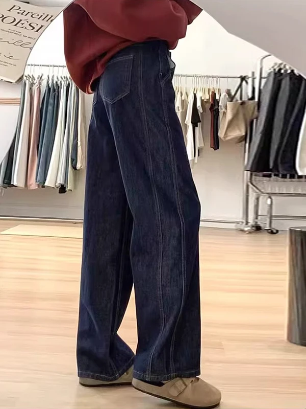 

High Waist Wide Leg Straight Cut Jeans for Women Loose Comfortable plus Size Pear Shaped Body Temperate Winter Casual Jeans