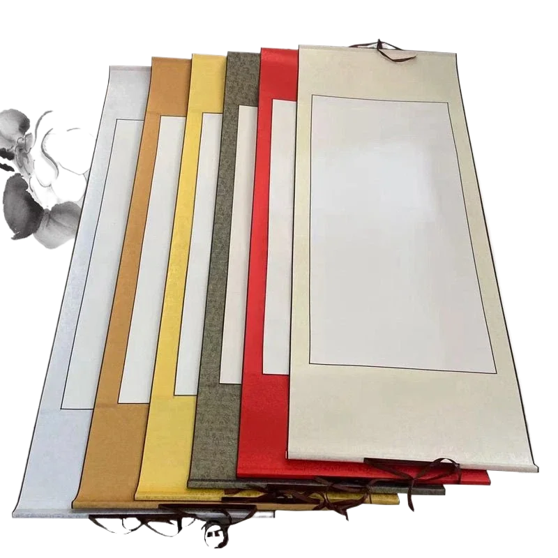 Blank Xuan Paper Hanging Axis Chinese Calligraphy Painting Raw Rice Paper Hanging Axis Brush Pen Calligraphy Creation Works Show