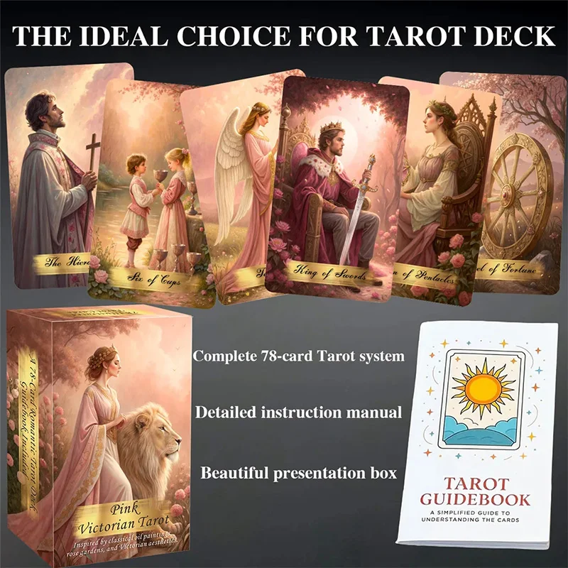Pink Tarot Cards Set 78pcs 13x8cm Romantic Elegant Design Includes Paper Instructions Perfect For Beginner Cards Home Decoration