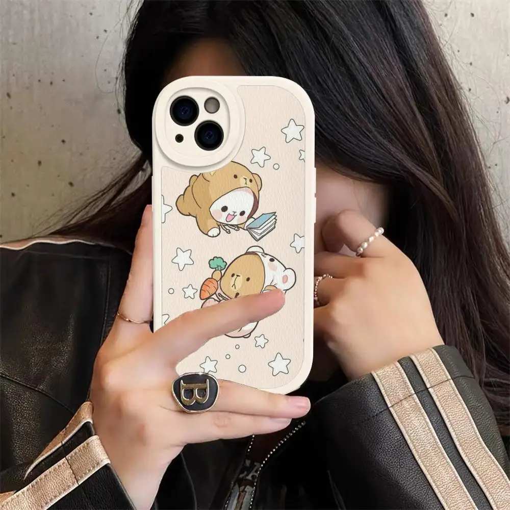 Bonito dos desenhos animados urso caso de telefone couro duro para iphone 14 13 12 mini 11 14 pro max xs x xr 7 8 plus fundas