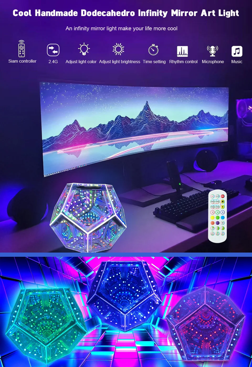 D2 Dodecahedron Dreamy Geometric LED Night Space Light Atmosphere Night Creative Color Home Room Decorative Light Gift Infinity