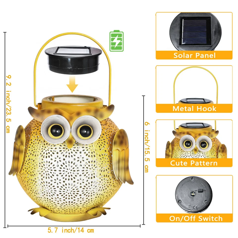 Waterproof metal decorative solar light outdoor courtyard dining table path owl pattern hanging solar light courtyard light