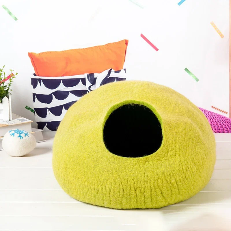 New Pet Cats Bed  Handcrafted Felted Wool Washable Waterproof pet furniture Premium Wool Felt Kitten Cave Fade Small Pet House