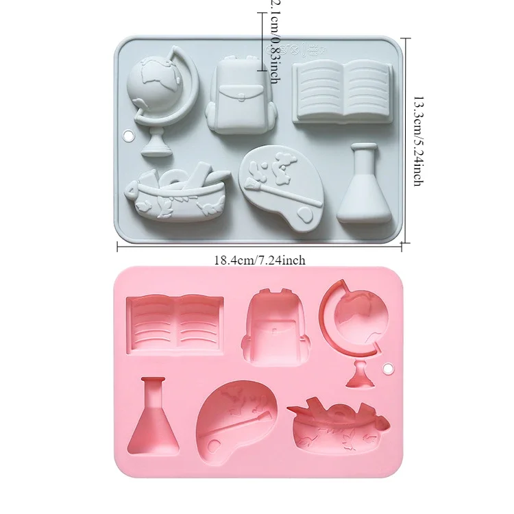 6 Holes, 6 Different School Supplies, Theme Modeling, Silicone Mold, Cake Mold, Ice Cube, Chocolate Mold  Cake Decorating Tools