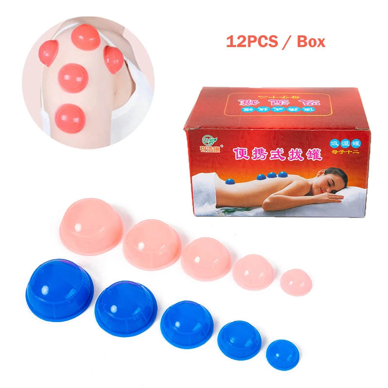 12Pcs Silicone Massage Jars Cupping Set Chinese Therapy Body Massager Anti Cellulite Vacuum Cans