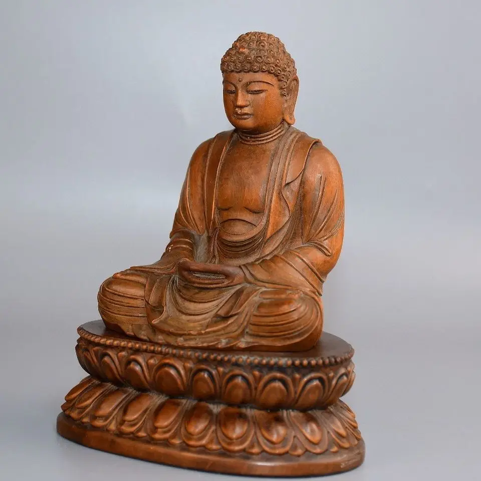 Hand Carved Wood Buddhism sakyamuni buddha Statue Figurine Desktop Ornaments Home Decoration