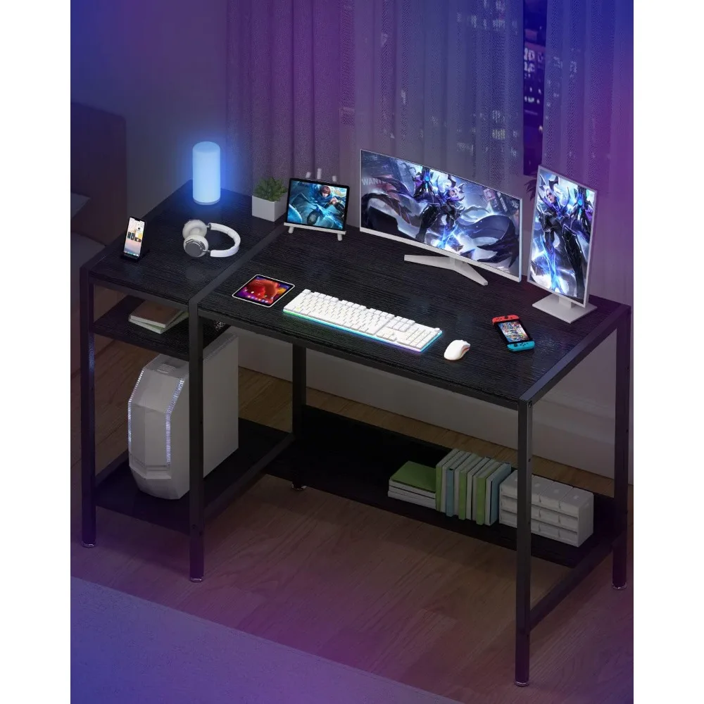 38” Gaming Desk, Home Office Desk with Storage, Small Desk with Monitor Stand, Writing Desk for 2 Monitors