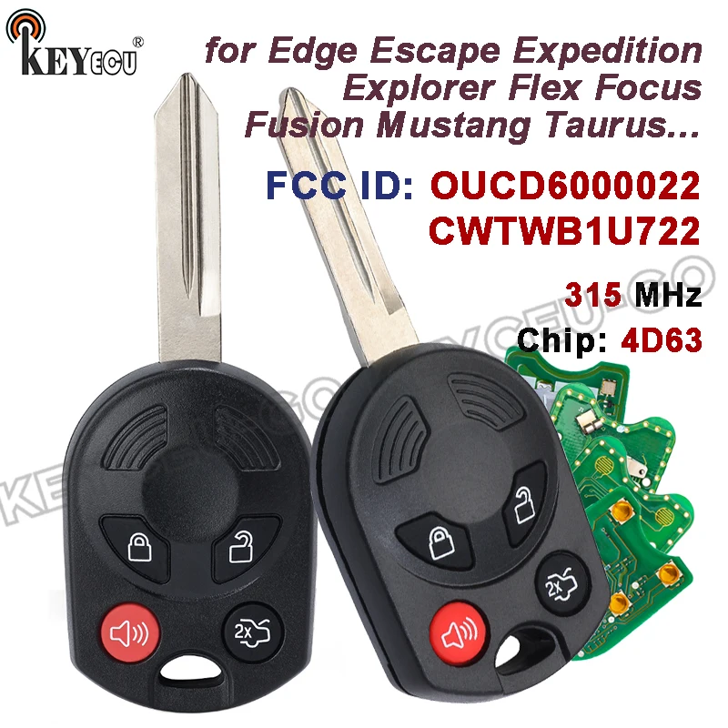 KEYECU 315 MHz 4D63 40Bit Chip OUCD6000022 CWTWB1U722 per Ford Fusion Expedition Mustang Taurus OEM Scheda Chiave A Distanza Fob
