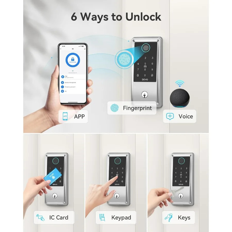 أقفال ذكية ببصمة الإصبع G6 للباب الأمامي مع دخول بدون مفتاح 6 في 1 مدمج واي فاي ذكي ديدبولت يتميز بلوحة مفاتيح تعمل باللمس أ