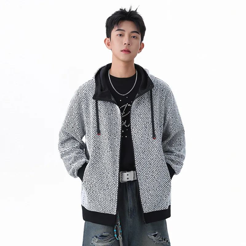 

Trendy Men's Loose Fit Striped Hoodie Jaet Casual Outerwear Long Sve Polyester Fiber Autumn Winter Faion Sweatirt