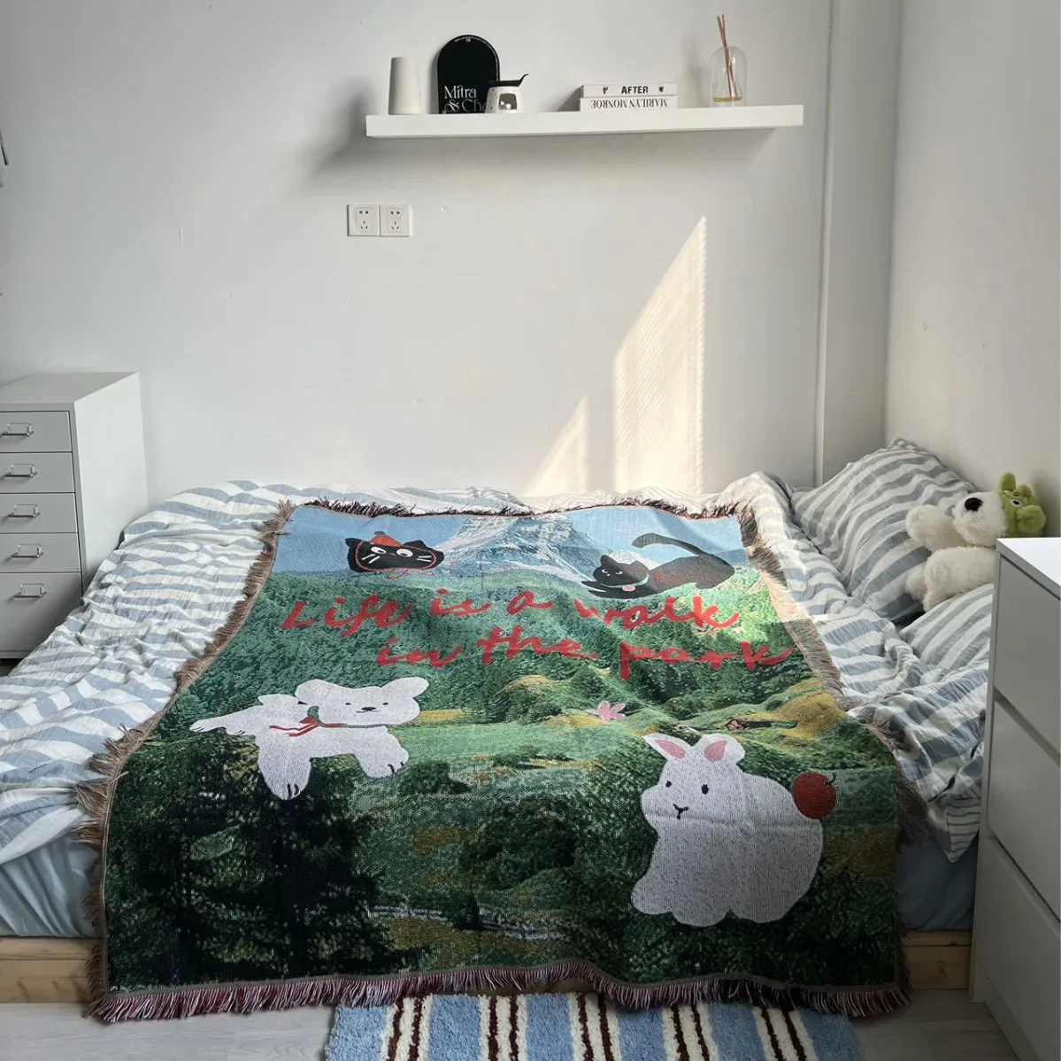 Korean Style Bedroom Dog And Cat Blanket Fresh And Cute Rug Tapestry Bed Blanket view 3
