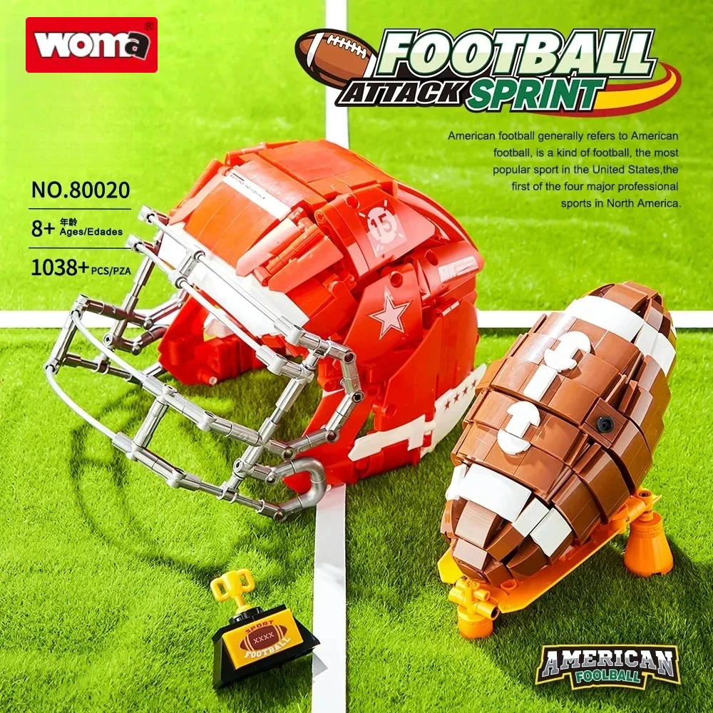 Woma Marke Bausteine Spielzeug MOC Sport Fußball Rugby Helm Baseballschläger Handschuh Super Bowl Pädagogisches Kinder Spielzeug Geschenke