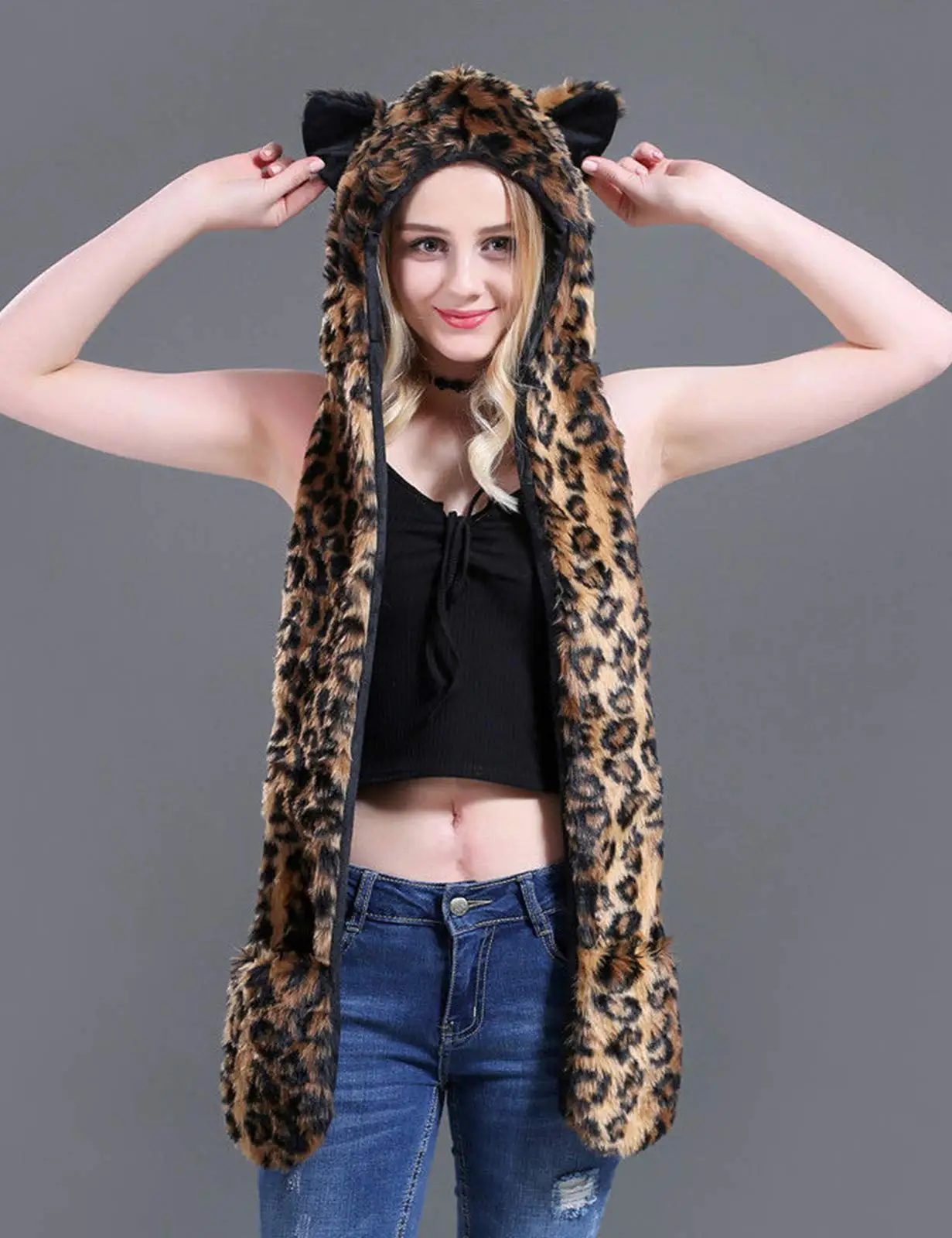 Cosplay Plush Cartoon Animal Caps World of Warcraft Scarf Gloves 3 in1 Fleece Hooded Faux Fur Warm Earmuff Festival Party Cap