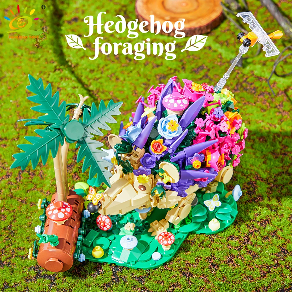 HUIQIBAO Moc Flower Hedgeho Model Building Block Fly Bee Animals Decoration City Construction Toy Kids Adult Romantic Gift