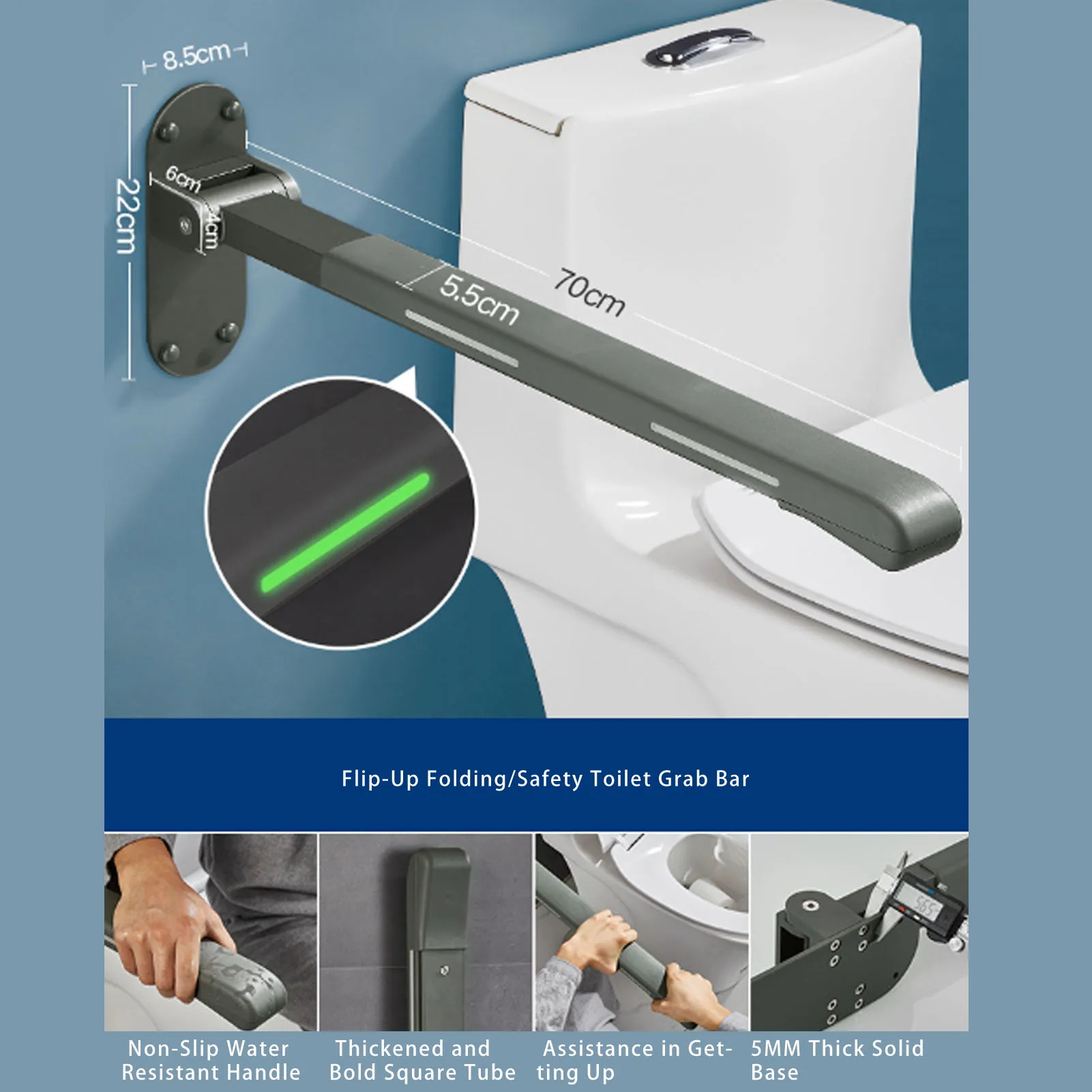 

Up Grab Bar SUS PP Anti Slip Space Saving 200kg Load Bearing Bathroom Grab Bar Compact Foldable for Elderly Assistance