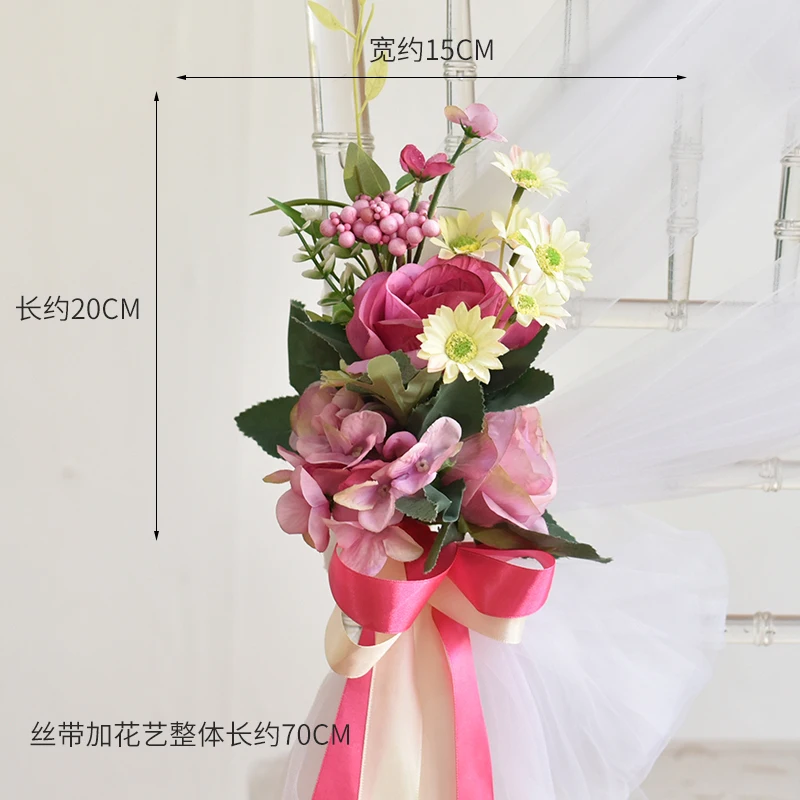 Chair Artificial Flowers Sashes Rose Bouquet Knot Cover For Church Car Outdoor Banquet Party Events Wedding Decorations Supplies view 5