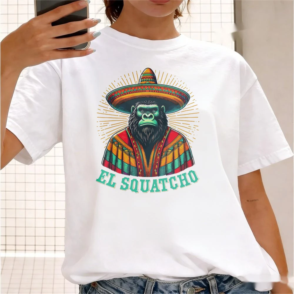 El Squatcho Mexican Sasquatch Bigfoot Meme Funny Tee Mexican Cinco De Mayo T-Shirt Mexican Hat Shirt Men Unisex Fashion Tops
