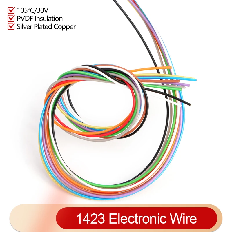 5/10m 1423 Copper Wire PVDF Insulated Single Core Silver Plated 38 36 34 32 30 28 26 24AWG Micro Fine PCB Jumper Electronic Wire