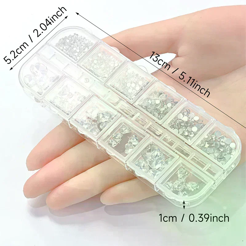 Arte de uñas con diamantes de imitación, 12 rejillas, gemas de cristal planas coloridas, decoración de manicura DIY, diamante de uñas 3D para maquillaje, uñas y manualidades