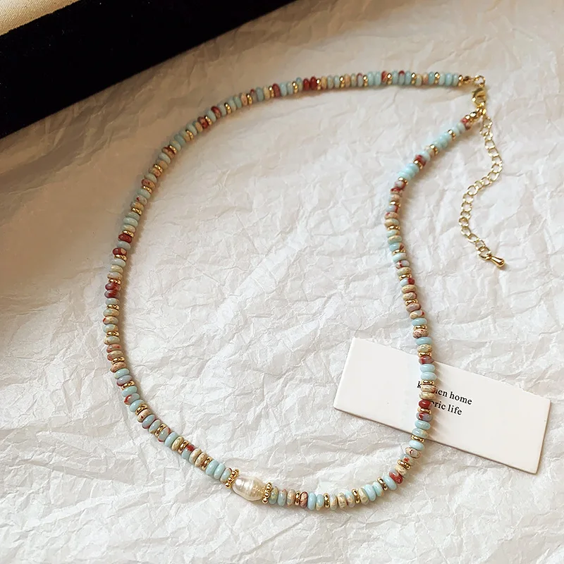 

Retro imitation Shoushan stone beaded summer new fashion exquisite high-grade sense of elastic chain female
